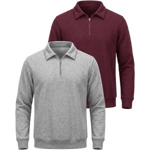 2 Pack Mens Fleece Quarter Zip Sweatshirt Sweater Collared Long Sleeve Top(Solid Burgundy  Grey Heather)