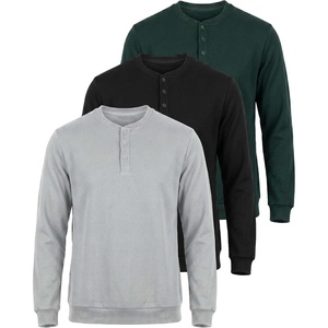 3 Pack Mens Fleece Henley Shirts Long Sleeve Sweatshirt Sweater Athletic(Solid Black  Solid Pine Grove  Solid Northern Droplet)
