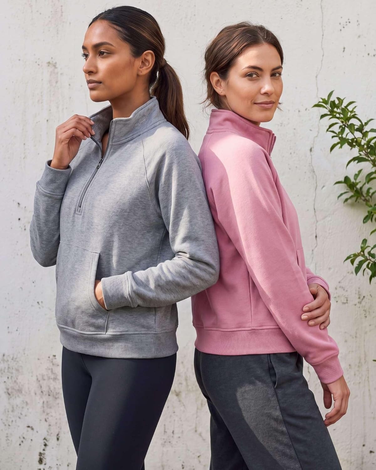 image:image2 Pack Womens Fleece Half Zip Pullover Mock Neck Sweatshirt Sweater TopsGrey Heather Solid Cashmere Rose