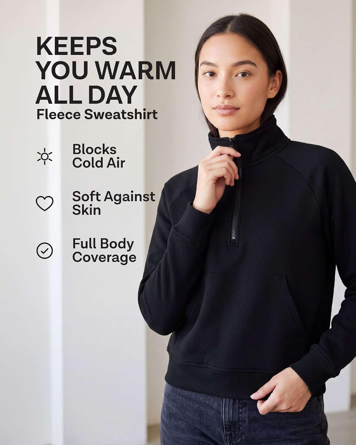 image:image2 Pack Womens Fleece Half Zip Pullover Mock Neck Sweatshirt Sweater TopsSolid Black Charcoal Heather