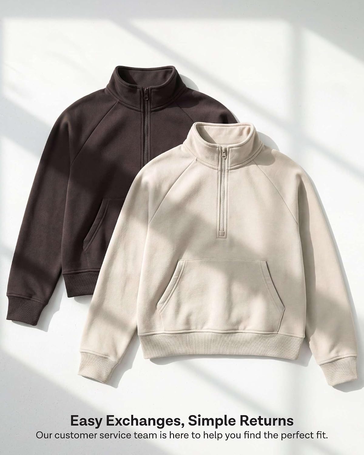 image:image2 Pack Womens Fleece Half Zip Pullover Mock Neck Sweatshirt Sweater TopsSolid Black Charcoal Heather