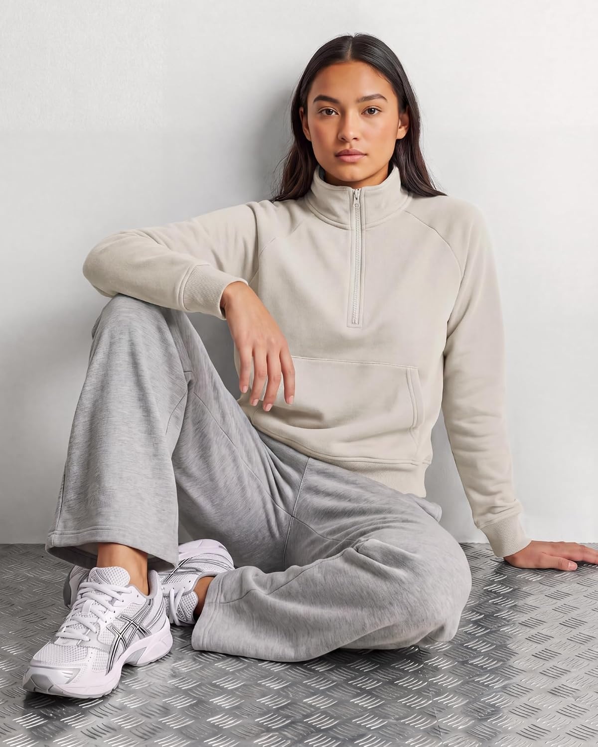 image:image2 Pack Womens Fleece Half Zip Pullover Mock Neck Sweatshirt Sweater TopsSolid Chocolate Torte Solid Moonbeam