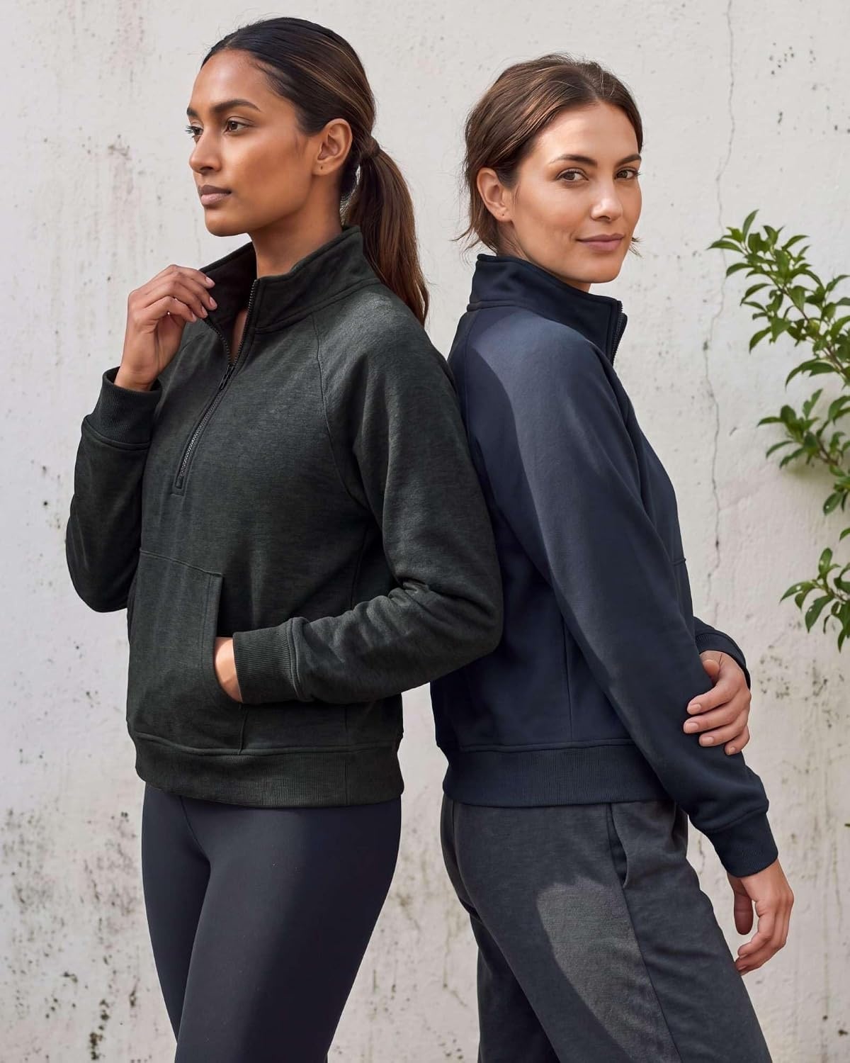 image:image2 Pack Womens Fleece Half Zip Pullover Mock Neck Sweatshirt Sweater TopsSolid Navy Blazer Charcoal Heather