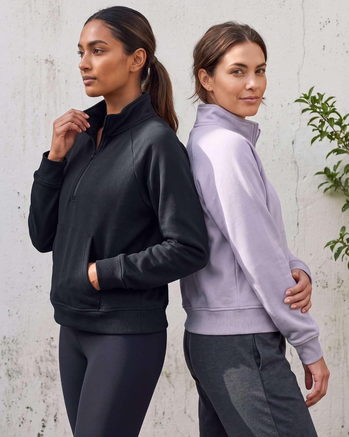 image:image2 Pack Womens Fleece Half Zip Pullover Mock Neck Sweatshirt Sweater TopsSolid Polar Night Solid Orchid Petal