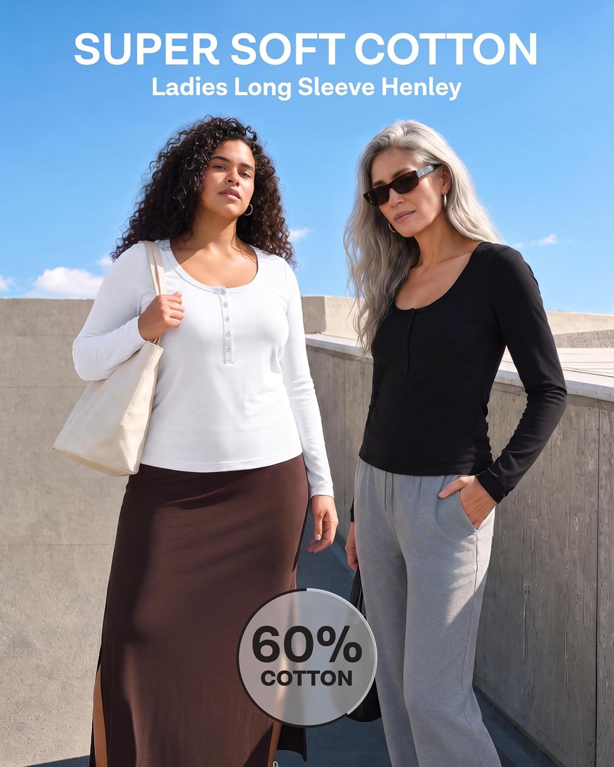 image:image3 Pack Womens Cotton Henley Shirts Long Sleeve Button Tops Casual Work TeesSolid Black Charcoal Heather Solid Bright White