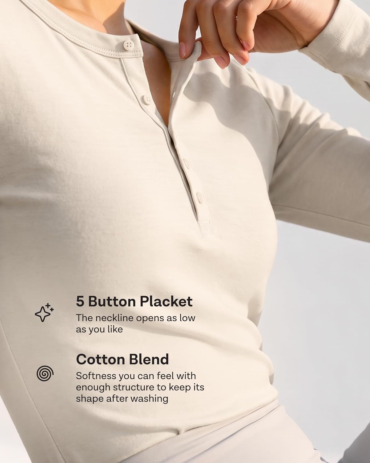 image:image3 Pack Womens Cotton Henley Shirts Long Sleeve Button Tops Casual Work TeesSolid Black Charcoal Heather Solid Bright White