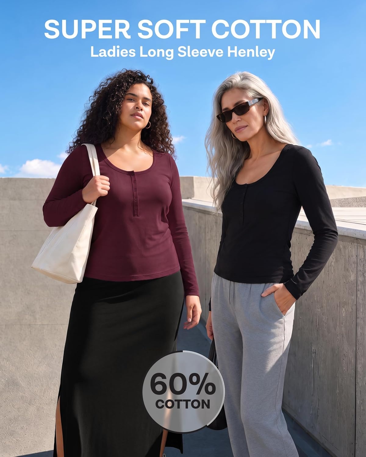 image:image3 Pack Womens Cotton Henley Shirts Long Sleeve Button Tops Casual Work TeesSolid Black Solid Burgundy Charcoal Heather