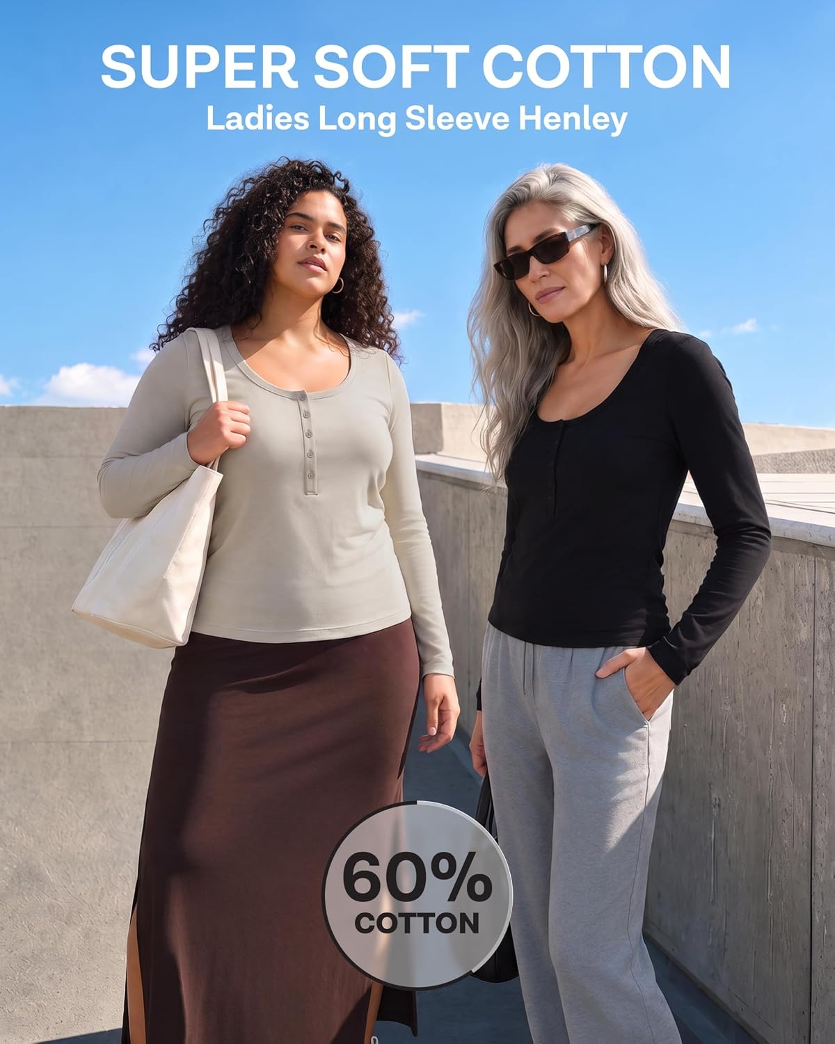 image:image3 Pack Womens Cotton Henley Shirts Long Sleeve Button Tops Casual Work TeesSolid Black Solid Chocolate Torte Solid Moonbeam