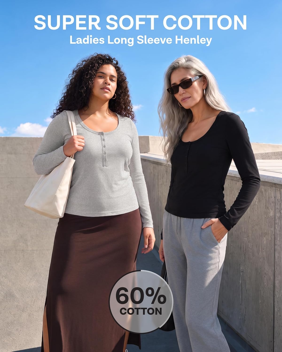 image:image3 Pack Womens Cotton Henley Shirts Long Sleeve Button Tops Casual Work TeesSolid Black Solid Navy Blazer Grey Heather