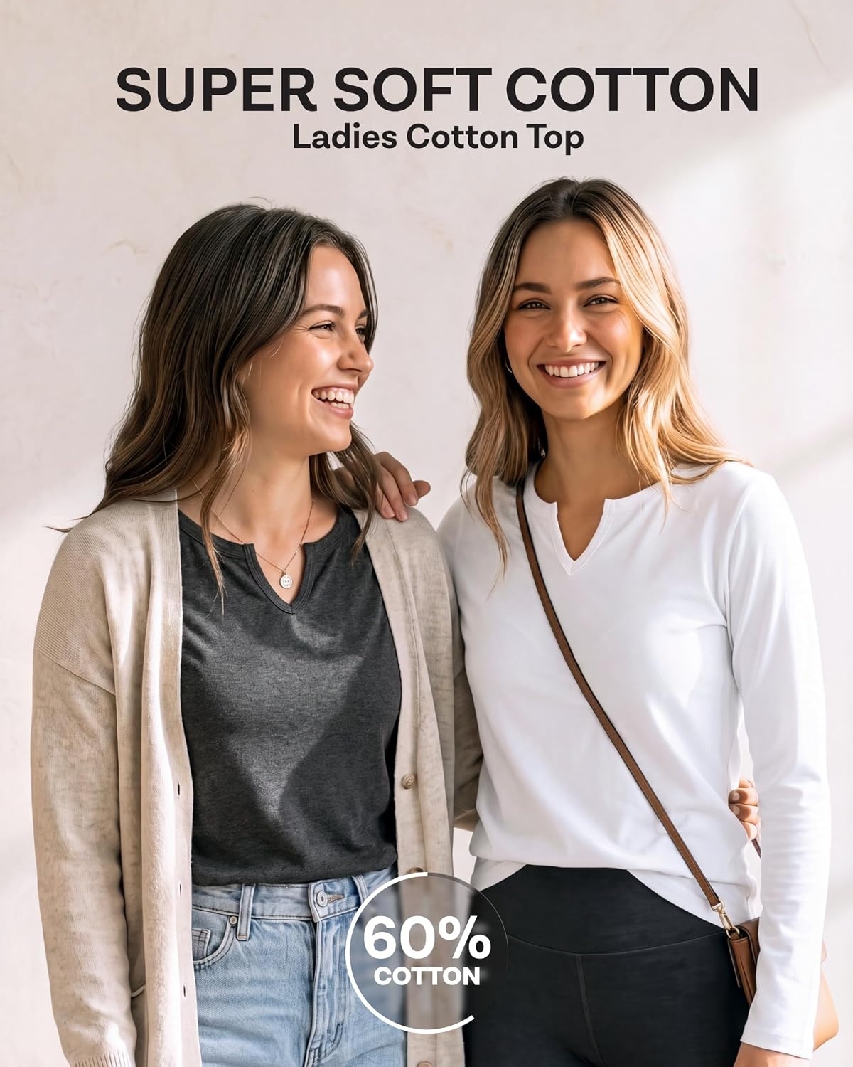 image:image3 Pack Womens Cotton Long Sleeve Tshirts Shirts Cute Tops Casual Work TeesSolid Black Charcoal Heather Solid Bright White