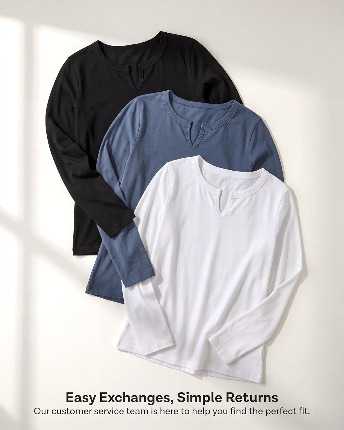 image:image3 Pack Womens Cotton Long Sleeve Tshirts Shirts Cute Tops Casual Work TeesSolid Black Solid Chocolate Torte Solid Moonbeam