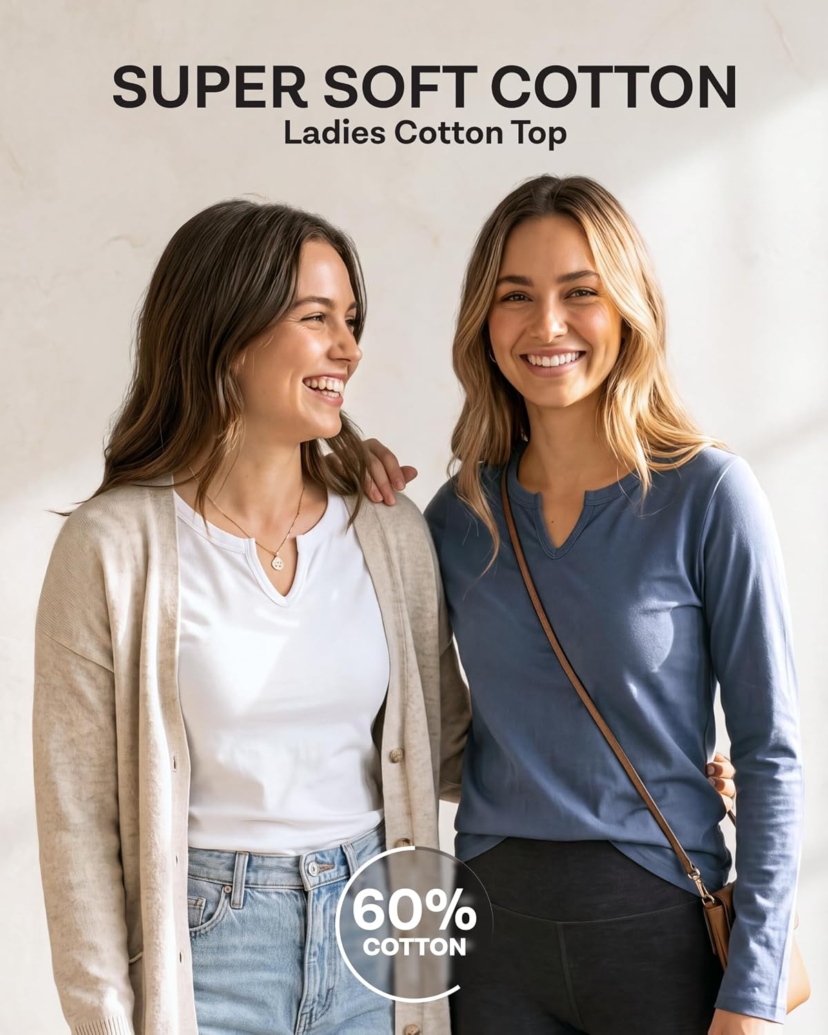 image:image3 Pack Womens Cotton Long Sleeve Tshirts Shirts Cute Tops Casual Work TeesSolid Black Solid Vintage Indigo Solid Bright White