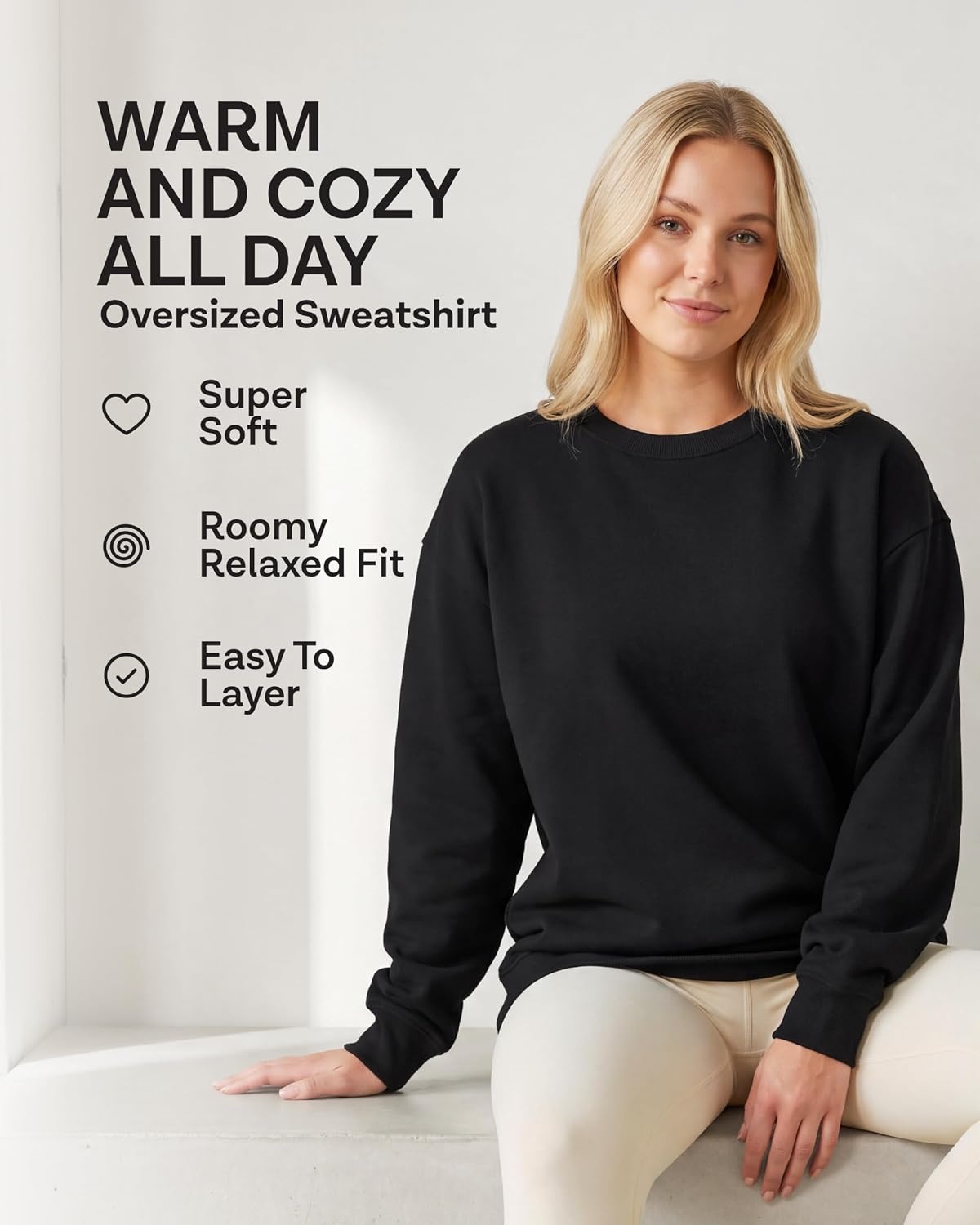 image:image3 Pack Womens Fleece Oversized Baggy Crewneck Sweatshirt Pullover SweaterSolid Black Charcoal Heather Solid Orchid Petal