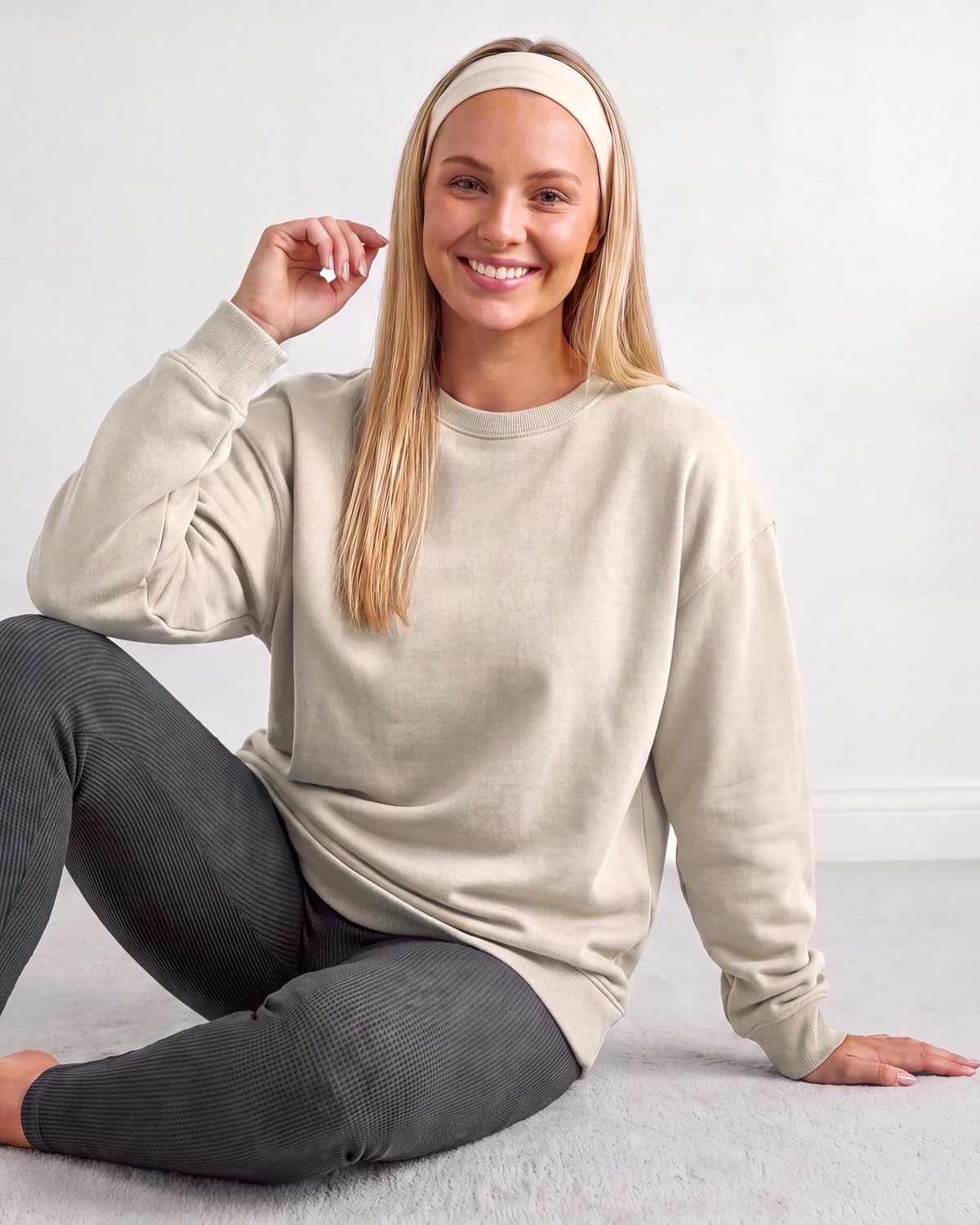 image:image3 Pack Womens Fleece Oversized Baggy Crewneck Sweatshirt Pullover SweaterSolid Black Solid Cashmere Rose Grey Heather
