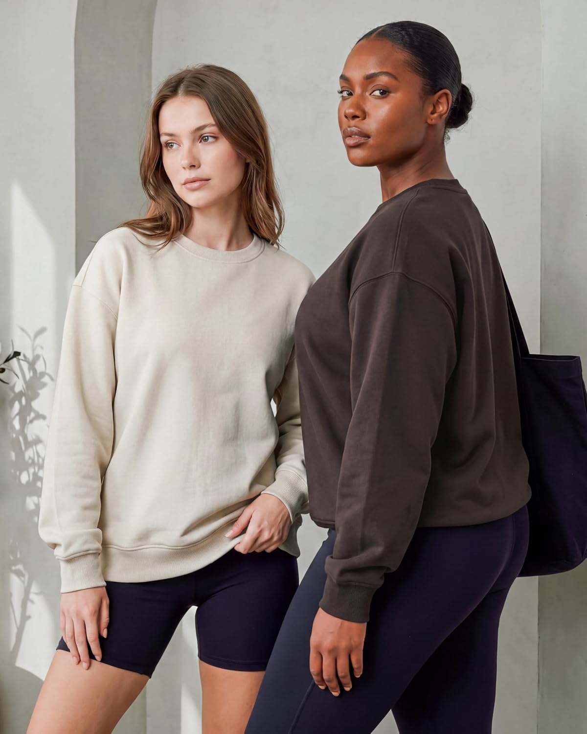 image:image3 Pack Womens Fleece Oversized Baggy Crewneck Sweatshirt Pullover SweaterSolid Black Solid Chocolate Torte Solid Moonbeam