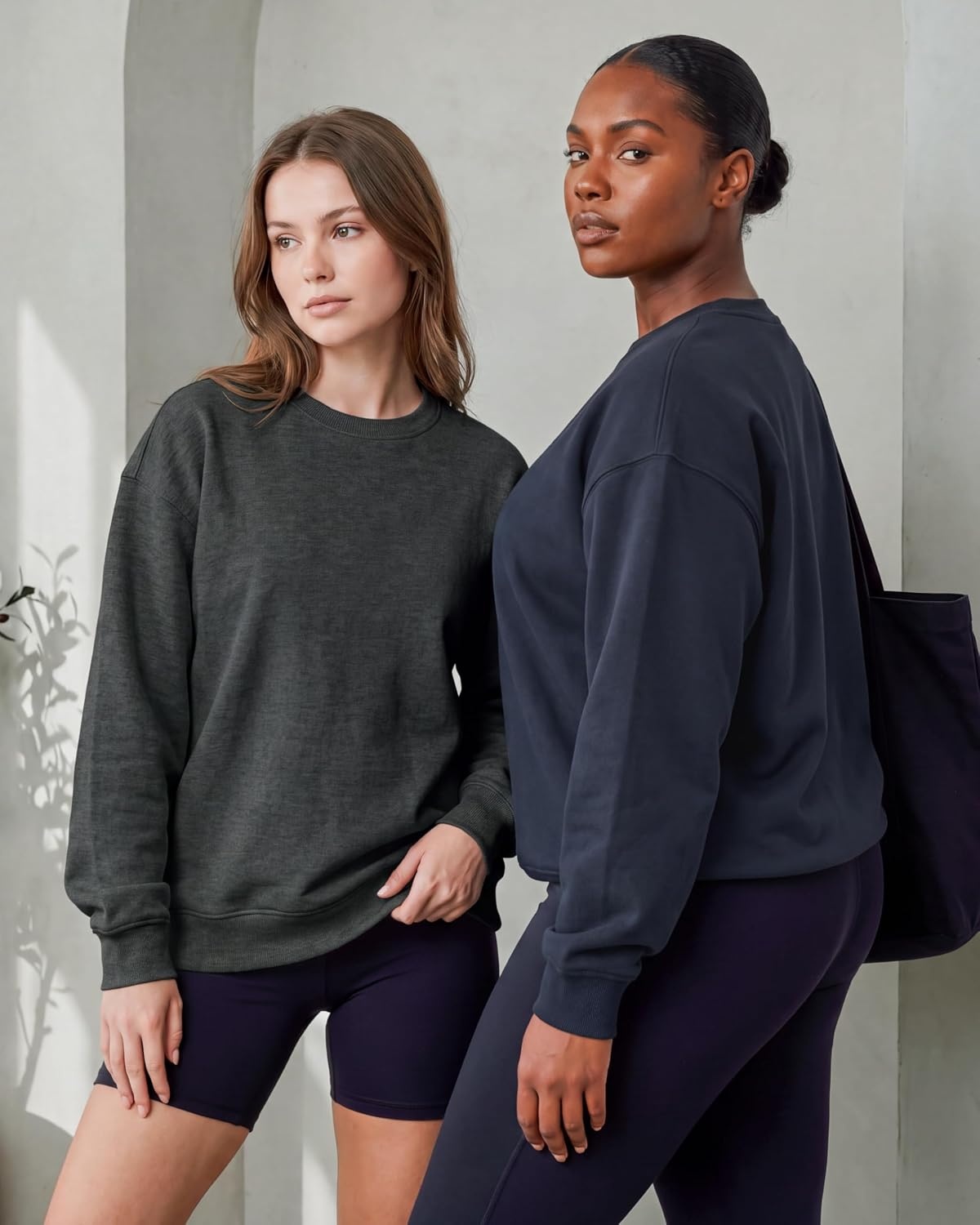 image:image3 Pack Womens Fleece Oversized Baggy Crewneck Sweatshirt Pullover SweaterSolid Black Solid Navy Blazer Charcoal Heather