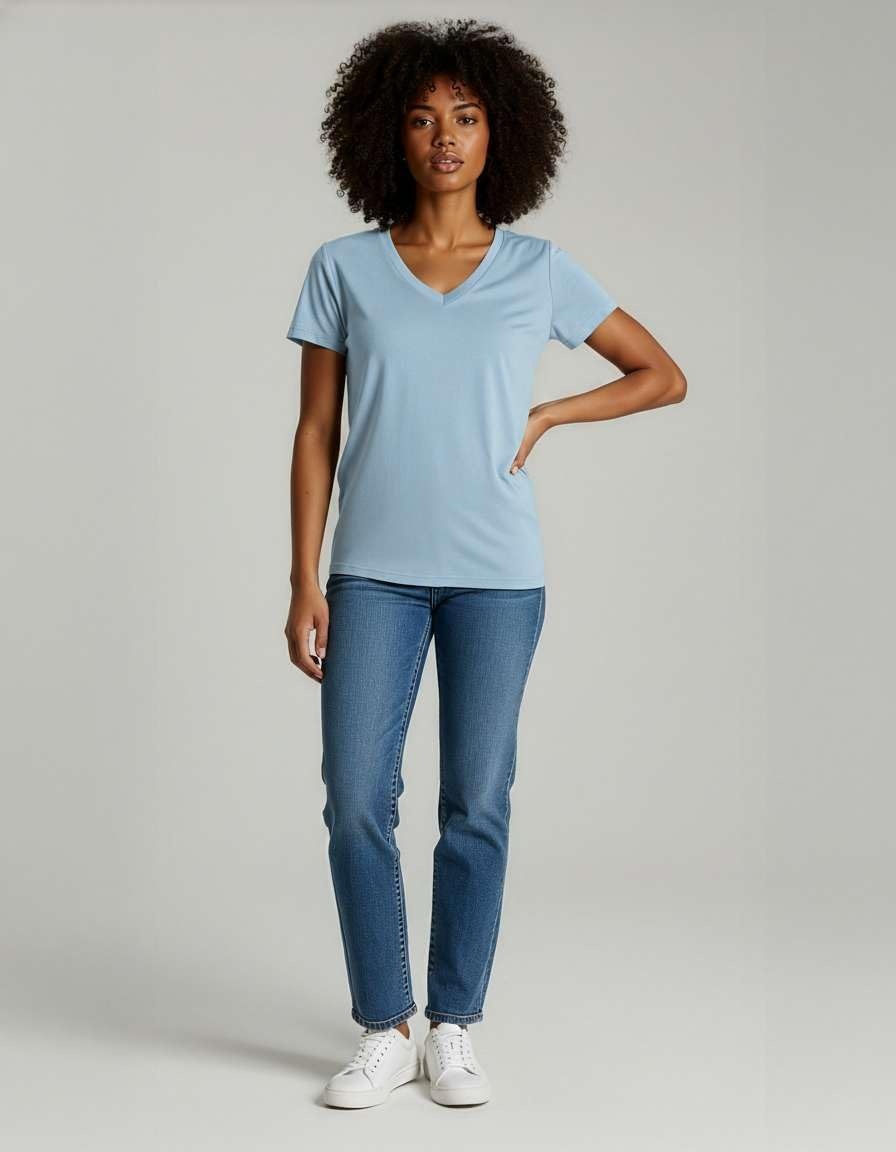 image:image4 Pack Womens Cotton Short Sleeve V Neck T Shirts Casual Tops Basic TeesSet 10