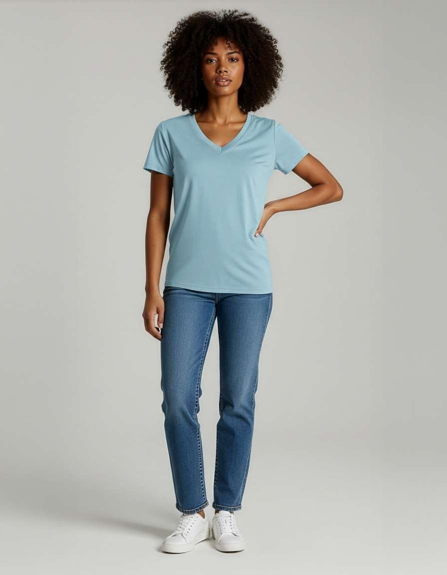 image:image4 Pack Womens Cotton Short Sleeve V Neck T Shirts Casual Tops Basic TeesSet 12