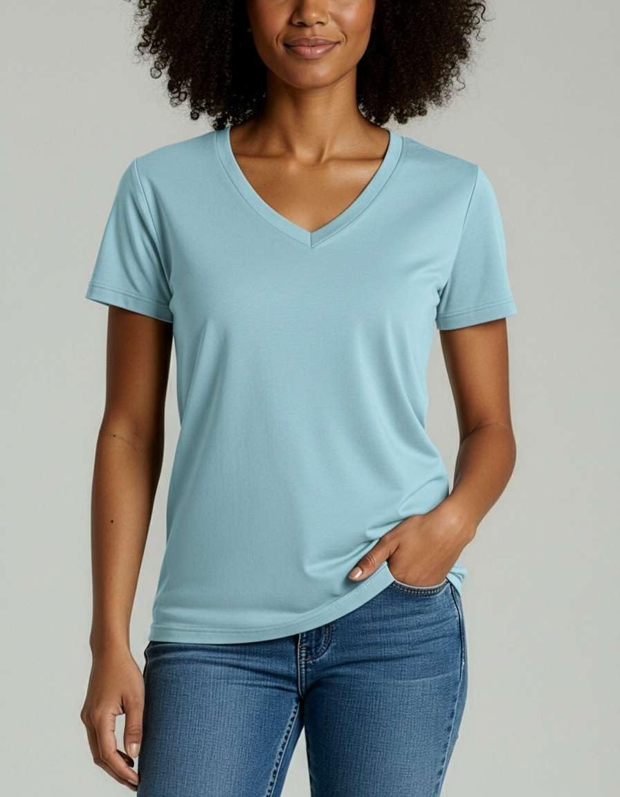 image:image4 Pack Womens Cotton Short Sleeve V Neck T Shirts Casual Tops Basic TeesSet 12