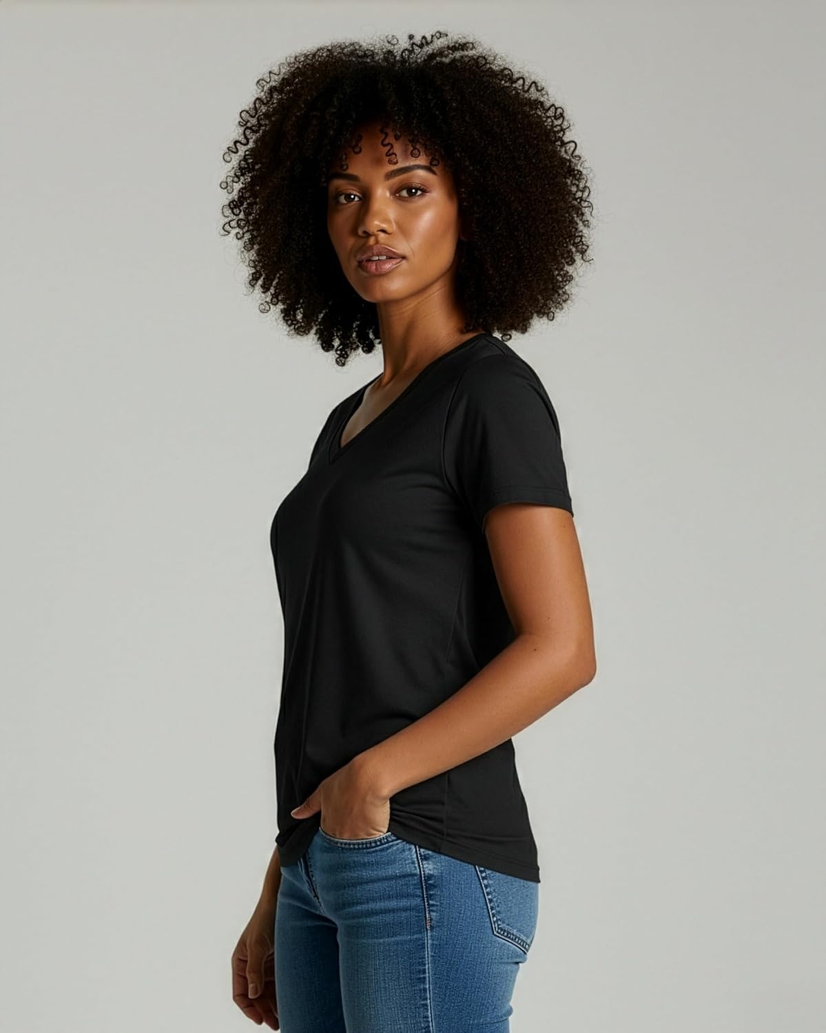 image:image4 Pack Womens Cotton Short Sleeve V Neck T Shirts Casual Tops Basic TeesSet 13