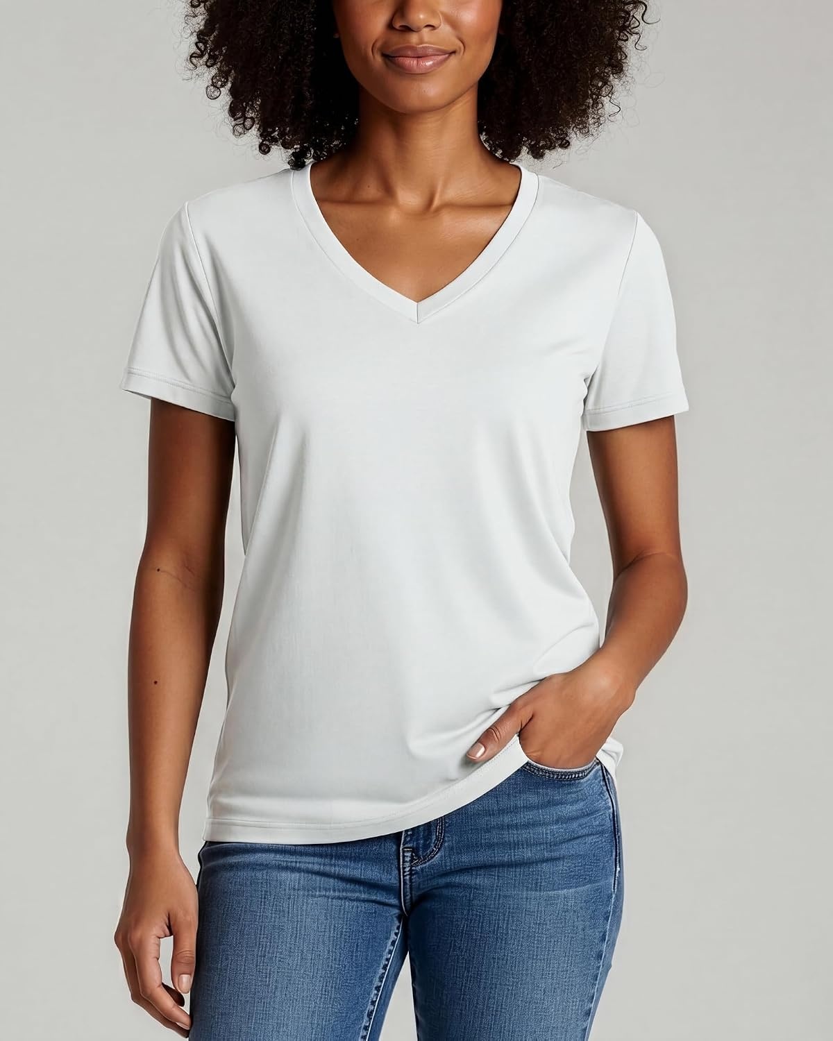 image:image4 Pack Womens Cotton Short Sleeve V Neck T Shirts Casual Tops Basic TeesSet 15