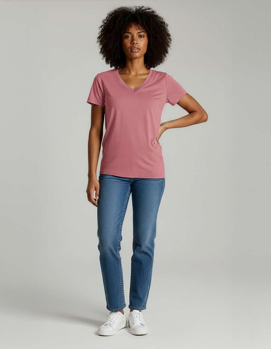 image:image4 Pack Womens Cotton Short Sleeve V Neck T Shirts Casual Tops Basic TeesSet 2