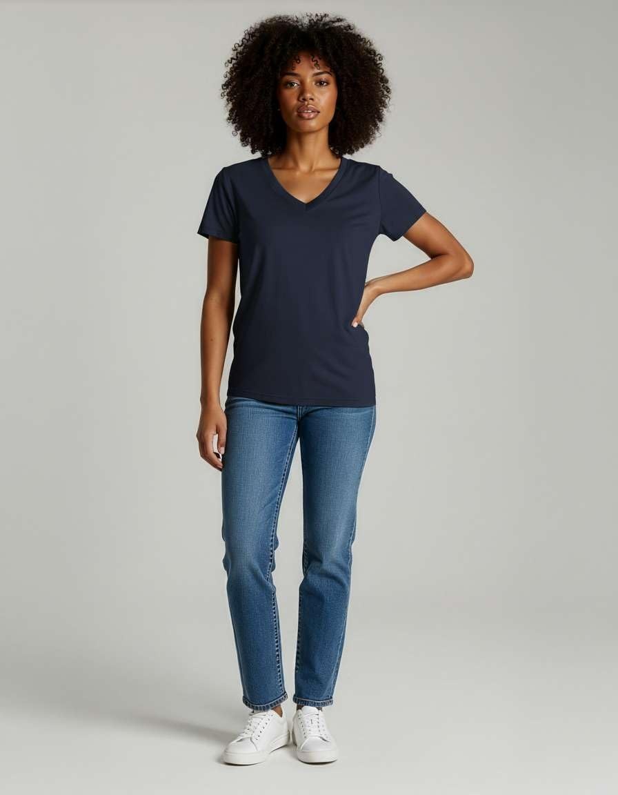 image:image4 Pack Womens Cotton Short Sleeve V Neck T Shirts Casual Tops Basic TeesSet 7