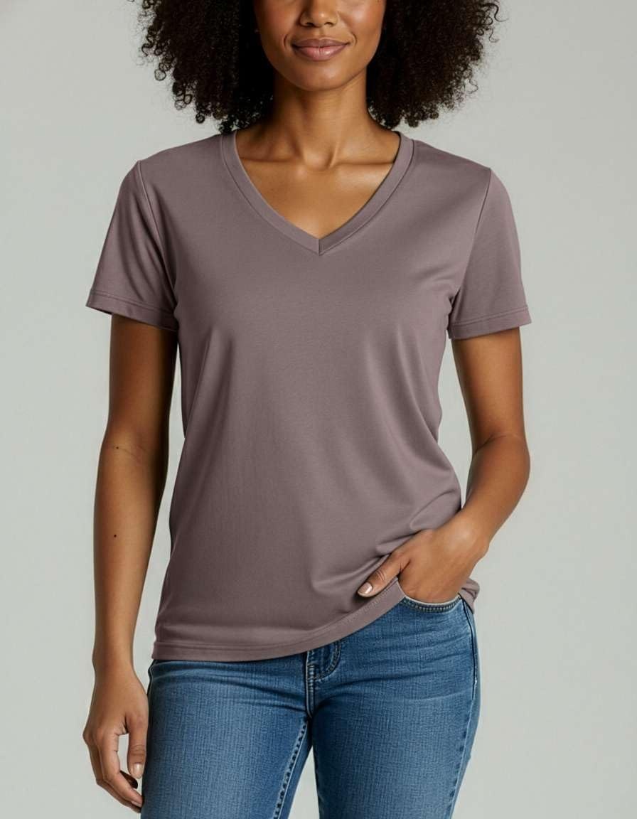 image:image4 Pack Womens Cotton Short Sleeve V Neck T Shirts Casual Tops Basic TeesSet 8