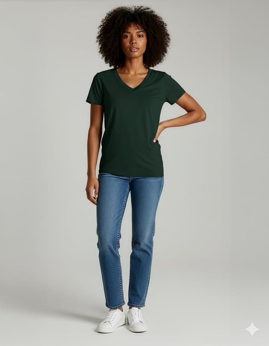 image:image4 Pack Womens Cotton Short Sleeve V Neck T Shirts Casual Tops Basic TeesSet 9