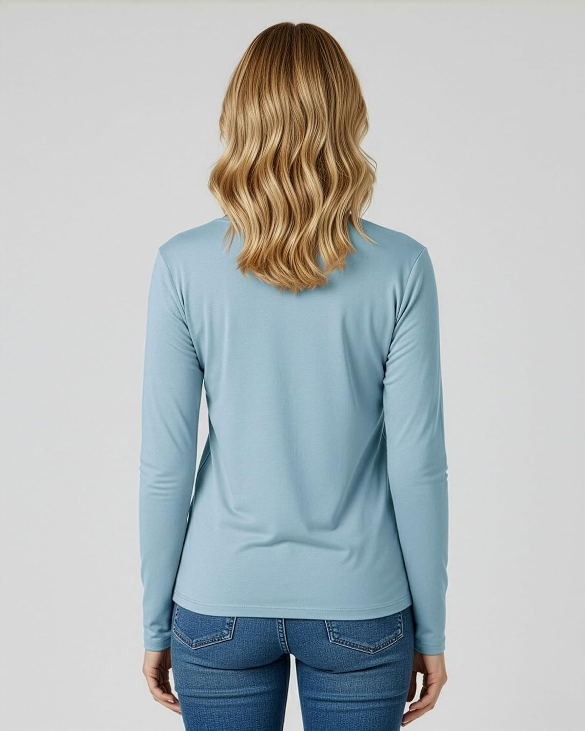 image:image4 Pack Womens Long Sleeve Cotton V Neck Tshirts Basic Tees Tops UndershirtSet 1