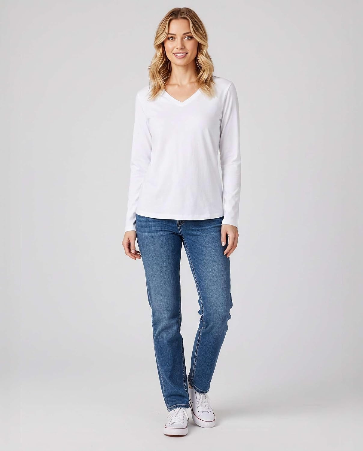 image:image4 Pack Womens Long Sleeve Cotton V Neck Tshirts Basic Tees Tops UndershirtSet 10