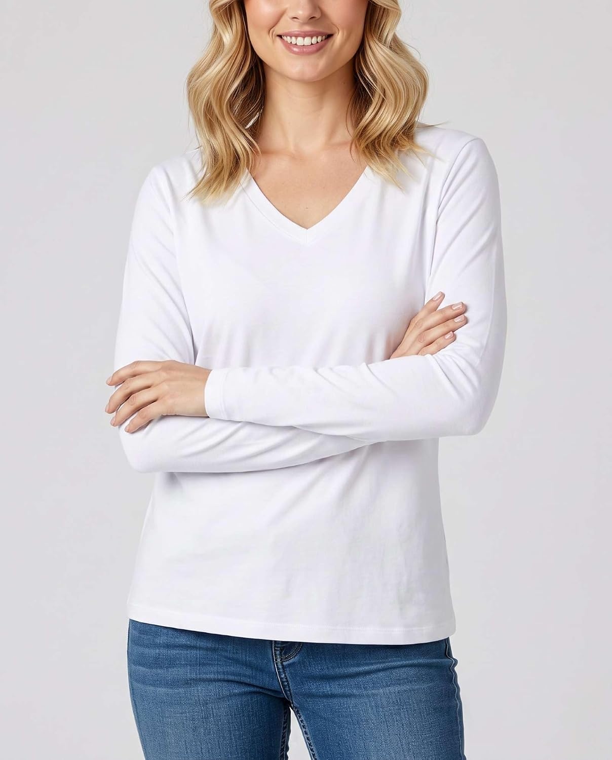 image:image4 Pack Womens Long Sleeve Cotton V Neck Tshirts Basic Tees Tops UndershirtSet 10