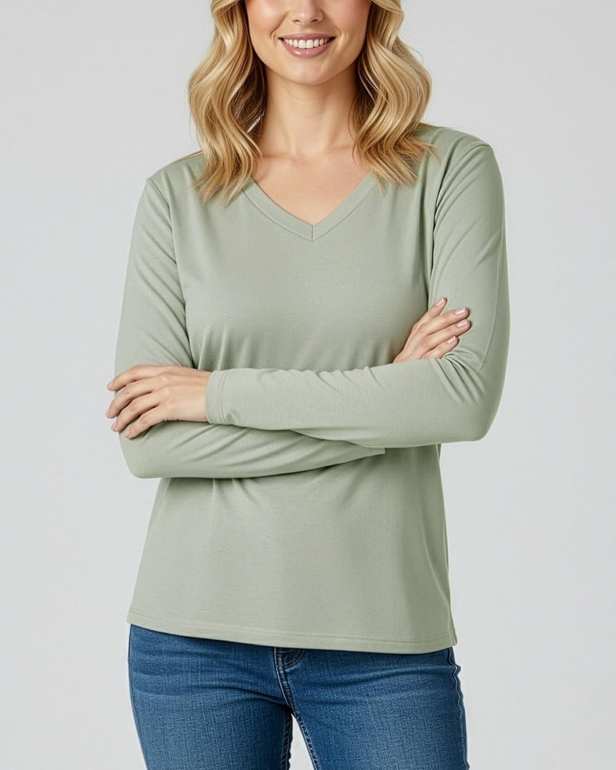 image:image4 Pack Womens Long Sleeve Cotton V Neck Tshirts Basic Tees Tops UndershirtSet 4