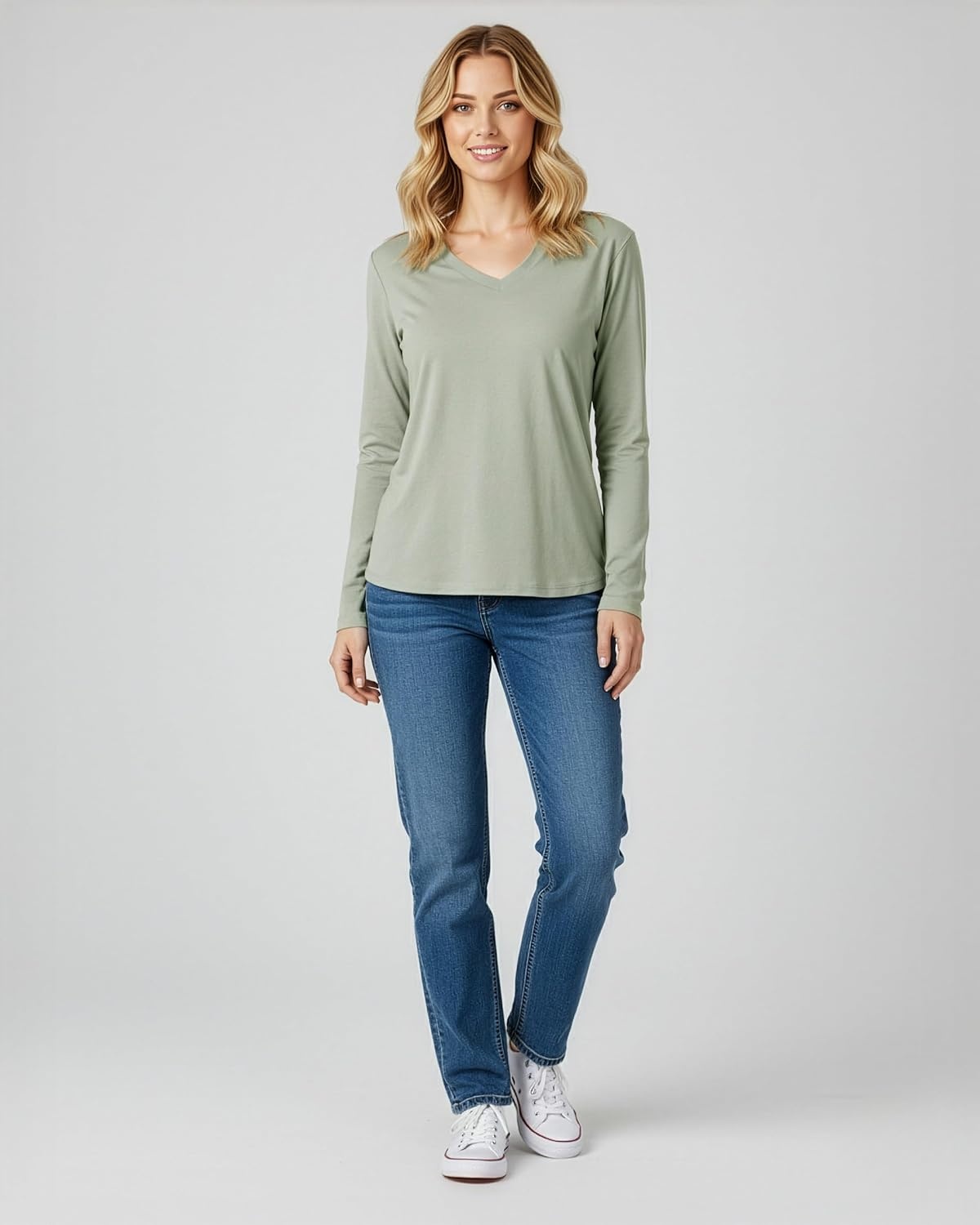 image:image4 Pack Womens Long Sleeve Cotton V Neck Tshirts Basic Tees Tops UndershirtSet 4