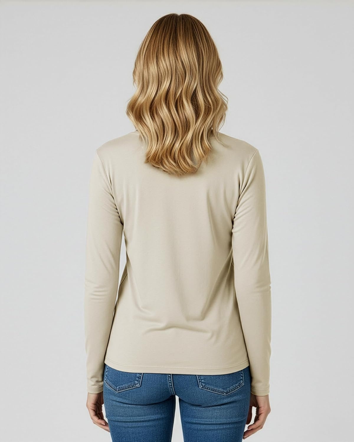 image:image4 Pack Womens Long Sleeve Cotton V Neck Tshirts Basic Tees Tops UndershirtSet 5
