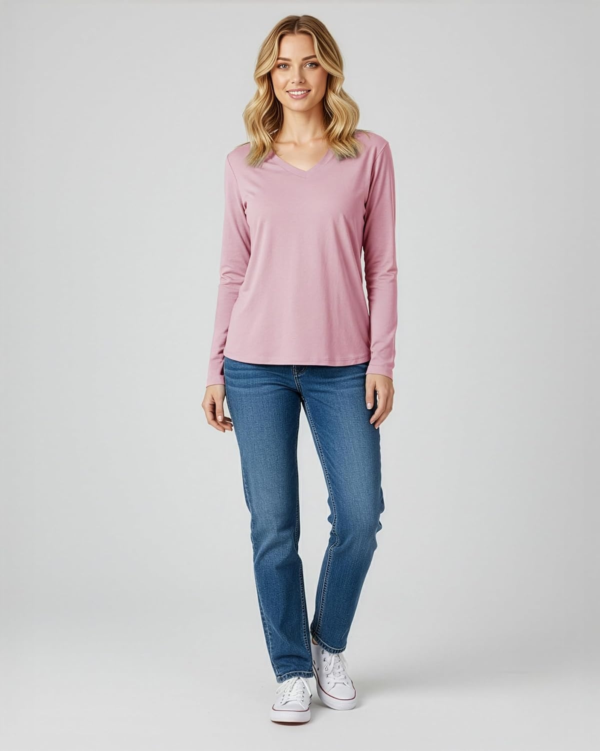image:image4 Pack Womens Long Sleeve Cotton V Neck Tshirts Basic Tees Tops UndershirtSet 6