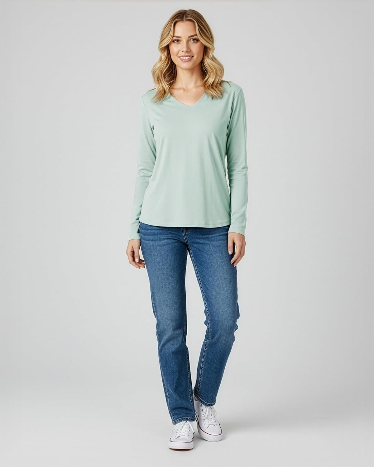 image:image4 Pack Womens Long Sleeve Cotton V Neck Tshirts Basic Tees Tops UndershirtSet 7