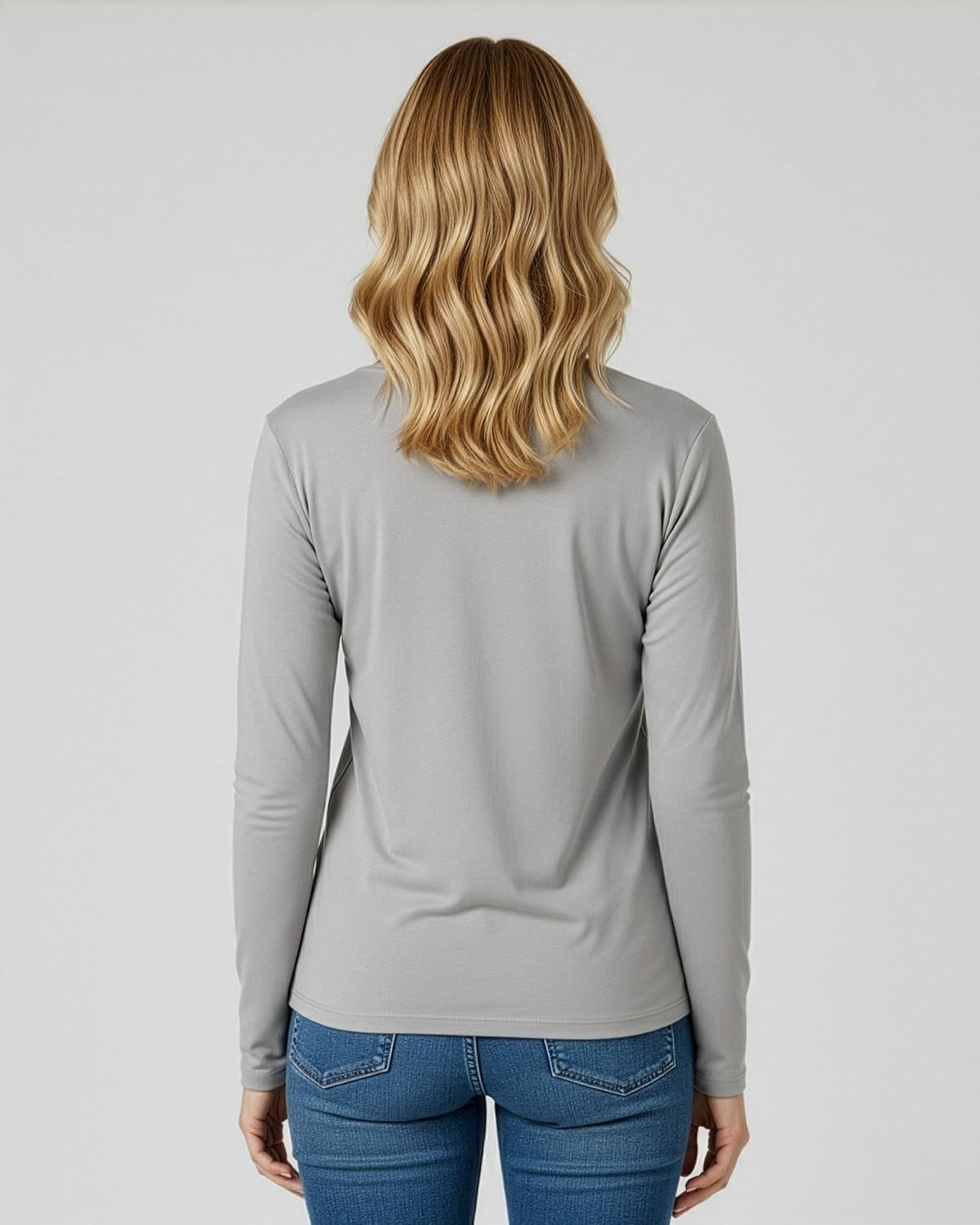 image:image4 Pack Womens Long Sleeve Cotton V Neck Tshirts Basic Tees Tops UndershirtSet 8
