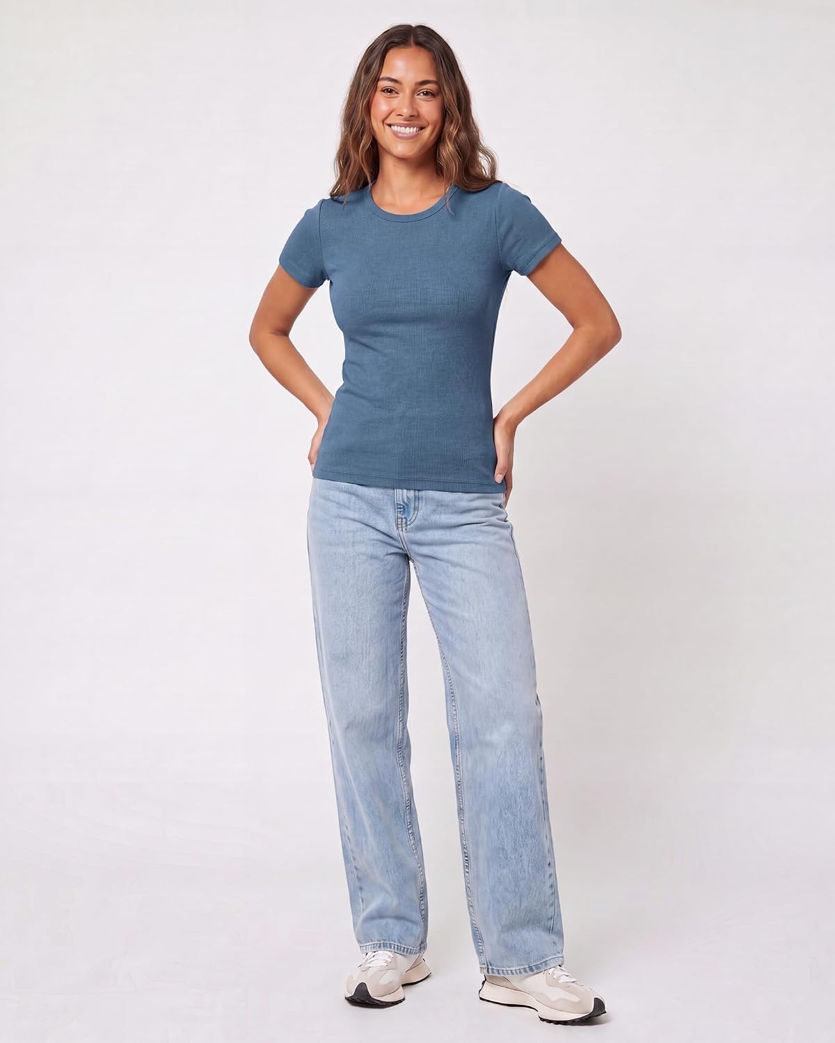 image:image4 Pack Womens Ribbed Tshirts Short Sleeve Crew Neck Tees Basic Tops CasualSet 1