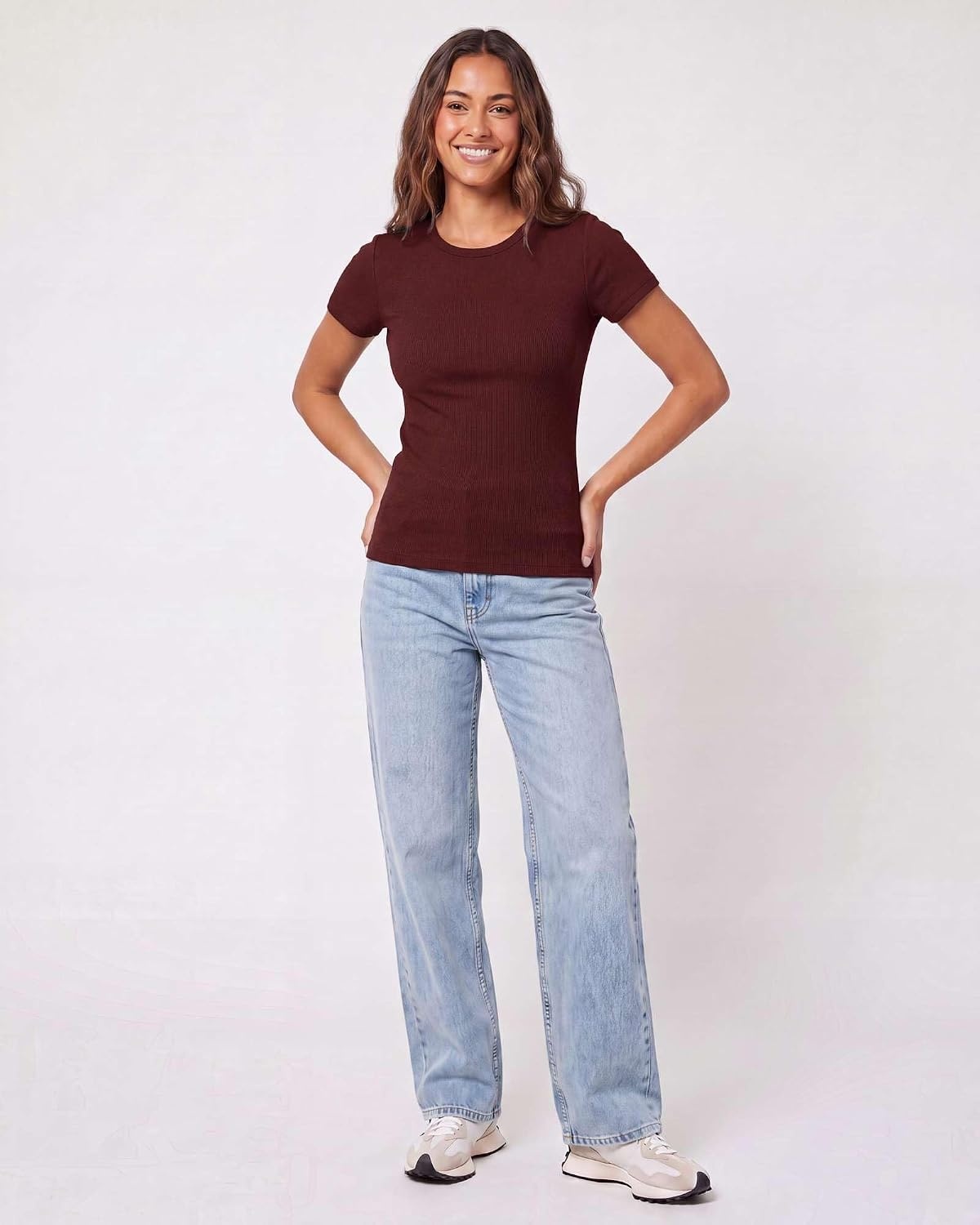 image:image4 Pack Womens Ribbed Tshirts Short Sleeve Crew Neck Tees Basic Tops CasualSet 2