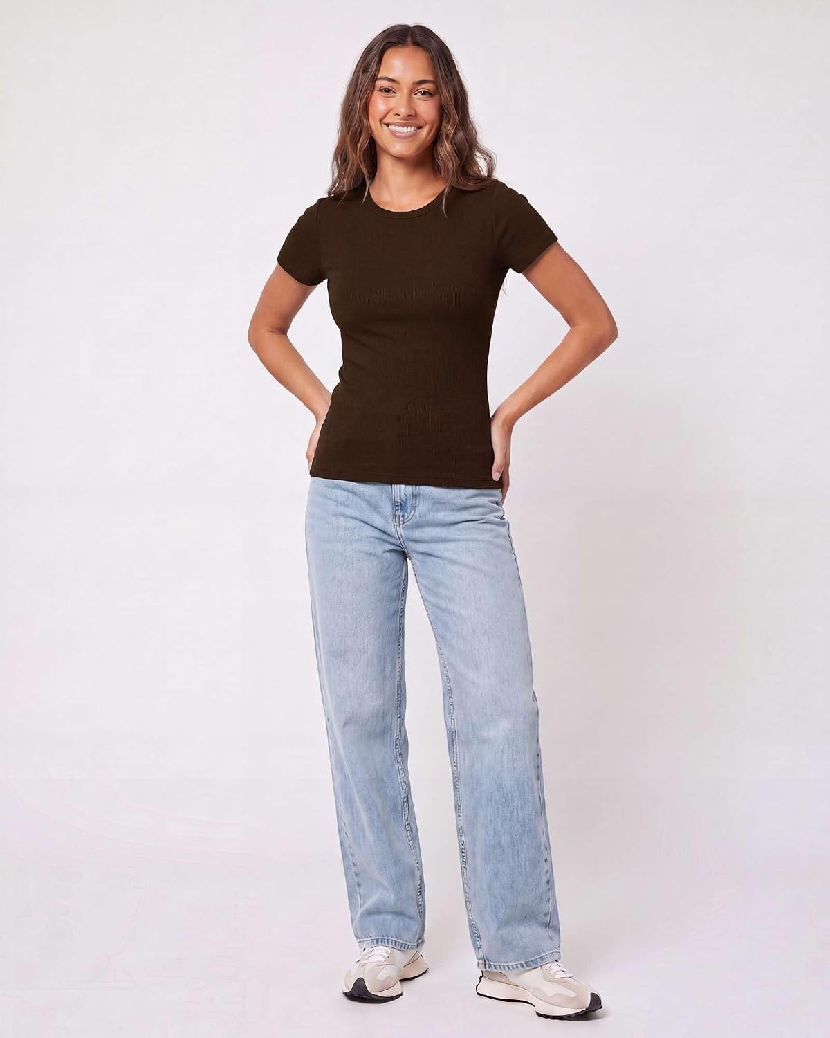 image:image4 Pack Womens Ribbed Tshirts Short Sleeve Crew Neck Tees Basic Tops CasualSet 3