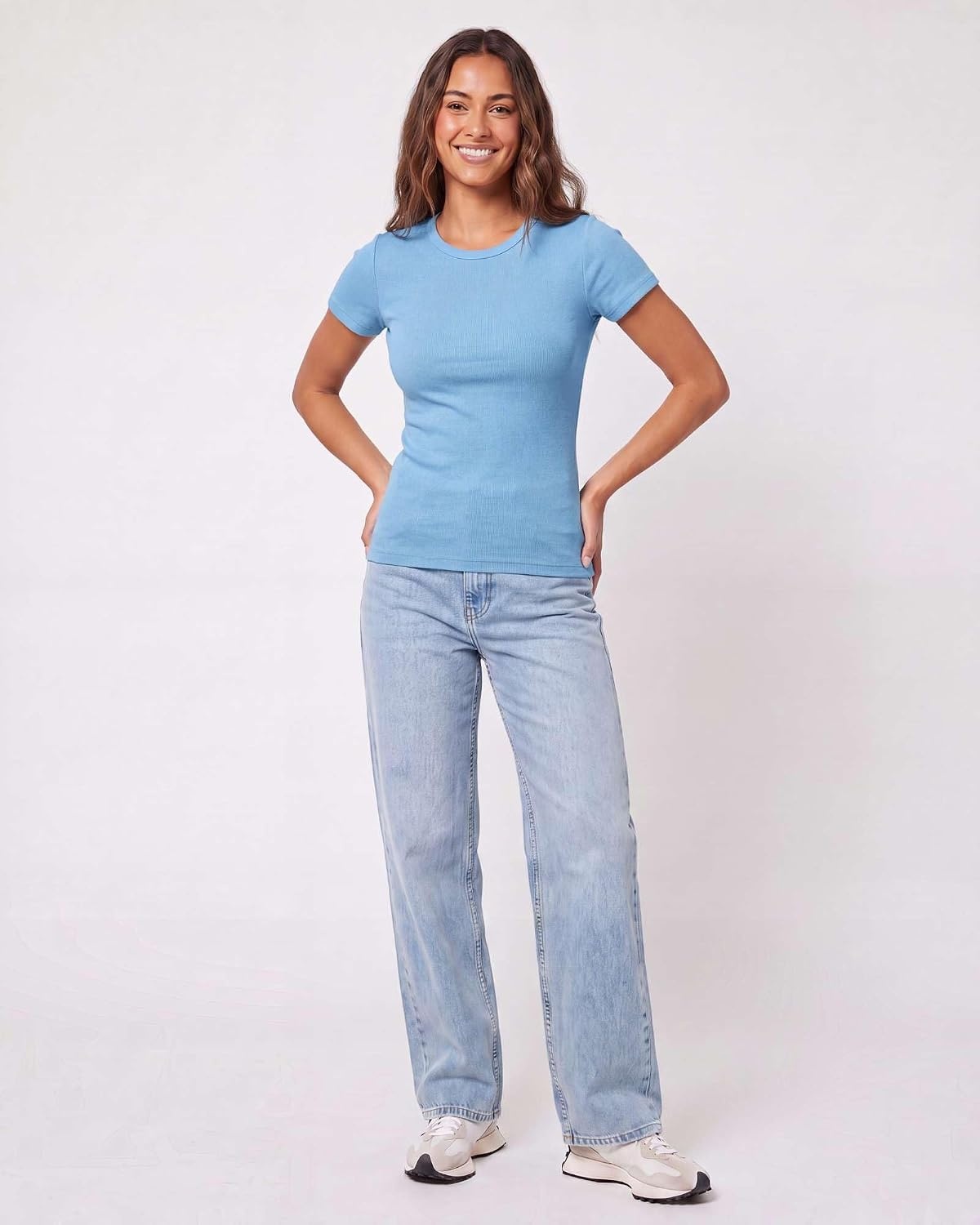 image:image4 Pack Womens Ribbed Tshirts Short Sleeve Crew Neck Tees Basic Tops CasualSet 4