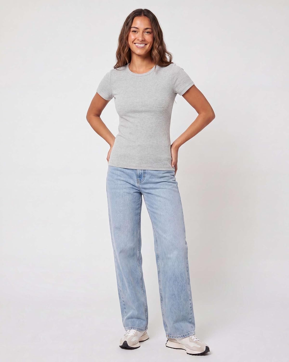 image:image4 Pack Womens Ribbed Tshirts Short Sleeve Crew Neck Tees Basic Tops CasualSet 8