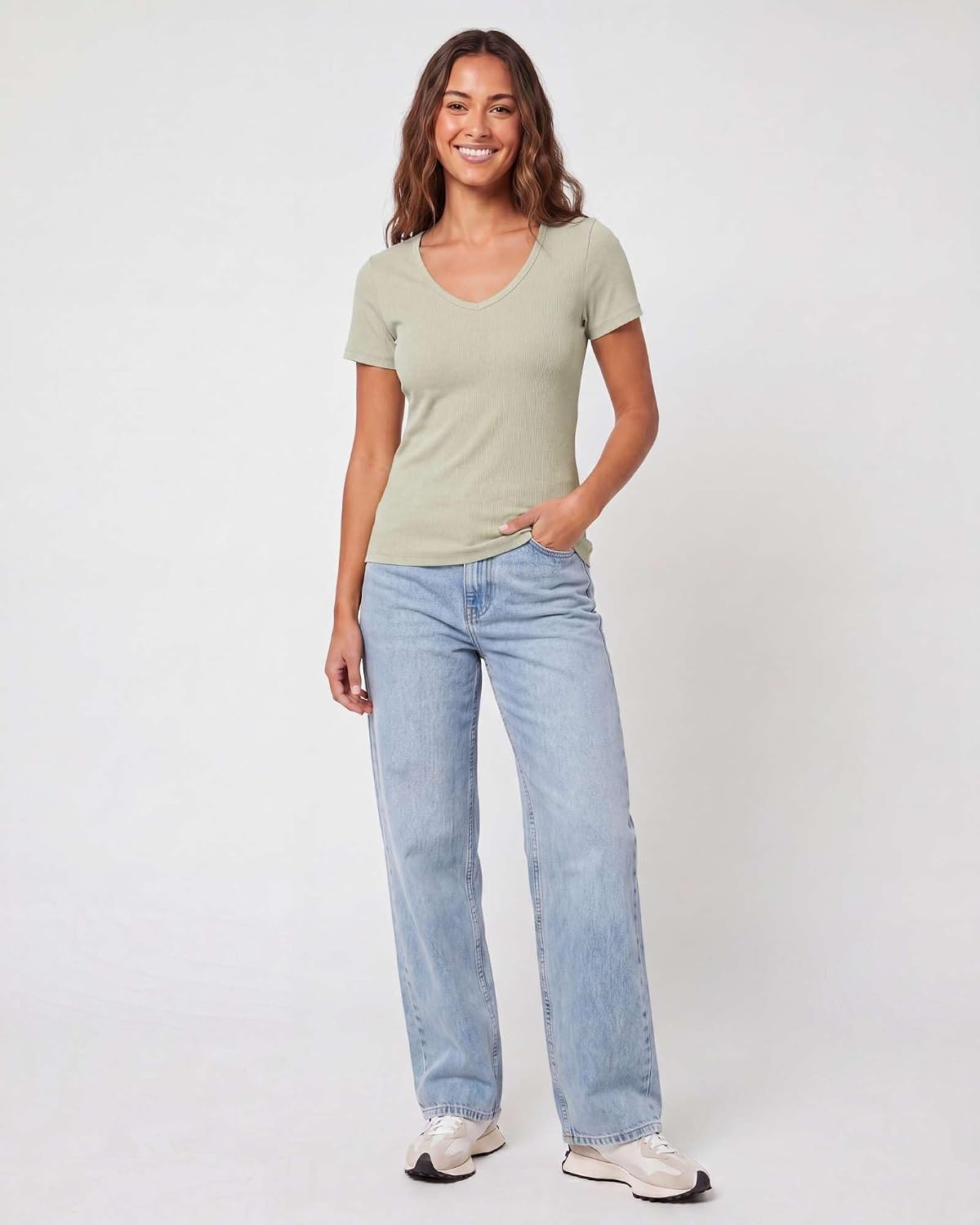 image:image5 Pack Womens Ribbed V Neck T Shirts Short Sleeve Basic Lounge Casual Tops
