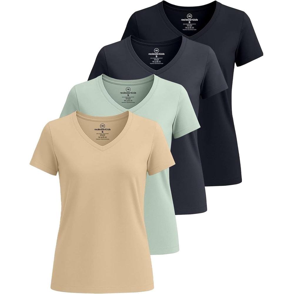 image:image4 Pack Womens Cotton Short Sleeve V Neck T Shirts Casual Tops Basic TeesSet 1