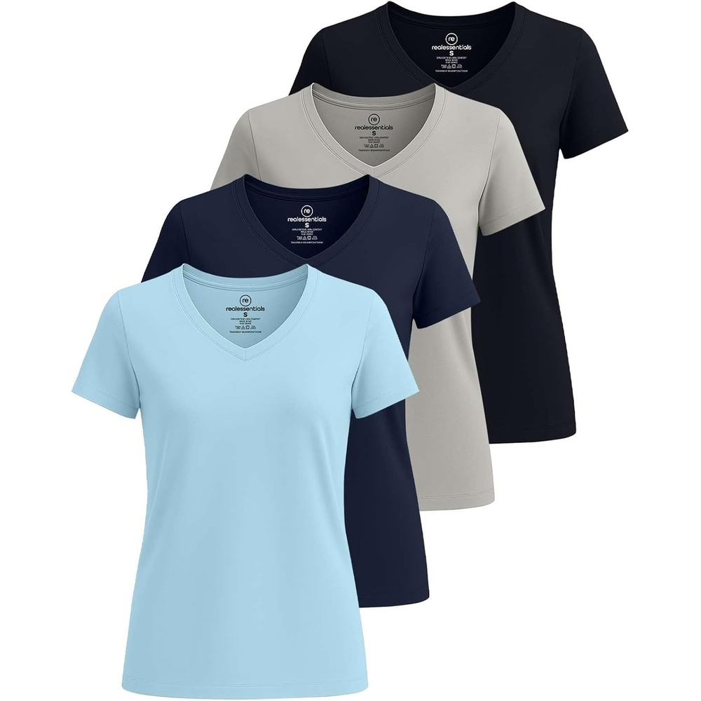 image:image4 Pack Womens Cotton Short Sleeve V Neck T Shirts Casual Tops Basic TeesSet 10