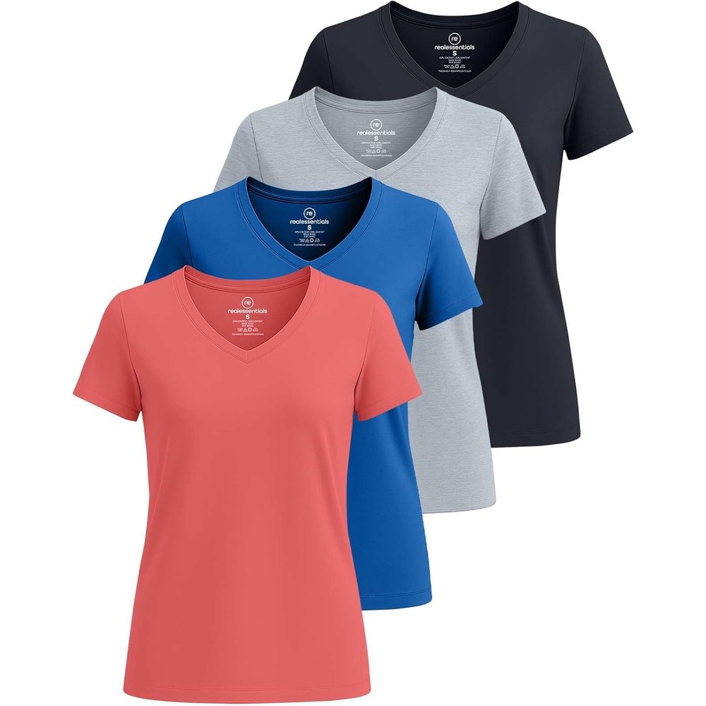 image:image4 Pack Womens Cotton Short Sleeve V Neck T Shirts Casual Tops Basic TeesSet 11