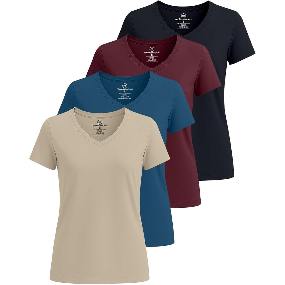 image:image4 Pack Womens Cotton Short Sleeve V Neck T Shirts Casual Tops Basic TeesSet 13