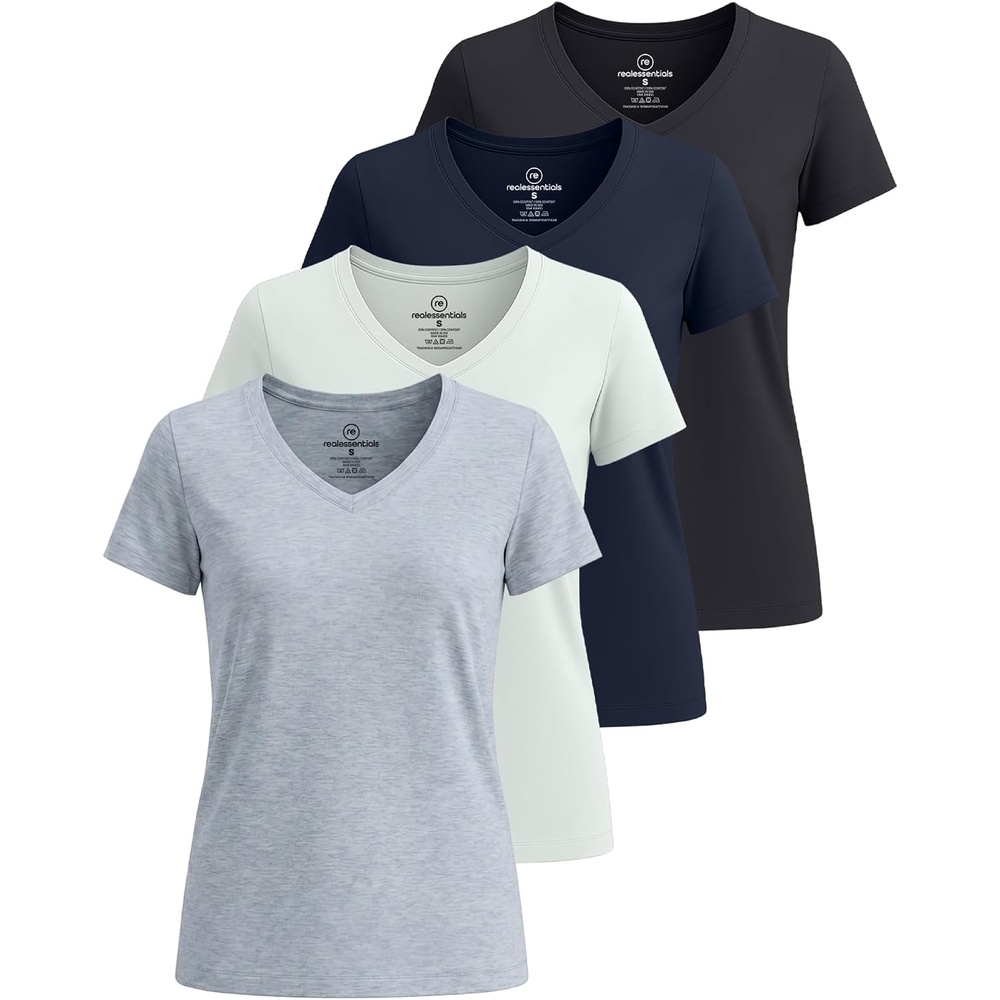 image:image4 Pack Womens Cotton Short Sleeve V Neck T Shirts Casual Tops Basic TeesSet 15