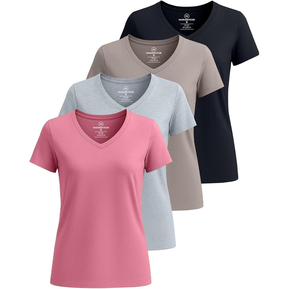 image:image4 Pack Womens Cotton Short Sleeve V Neck T Shirts Casual Tops Basic TeesSet 2